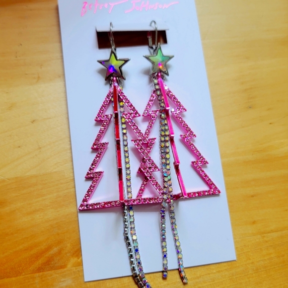 Betsey Johnson Jewelry - Betsey Johnson Rhinestone Christmas Tree Dangle Earrings